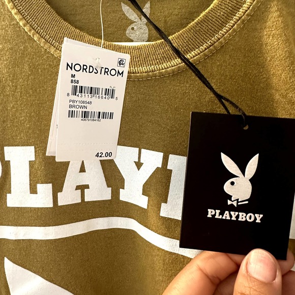 Playboy Women's Brown Long Sleeve Graphic Tee Size Medium NWT - Picture 6 of 7